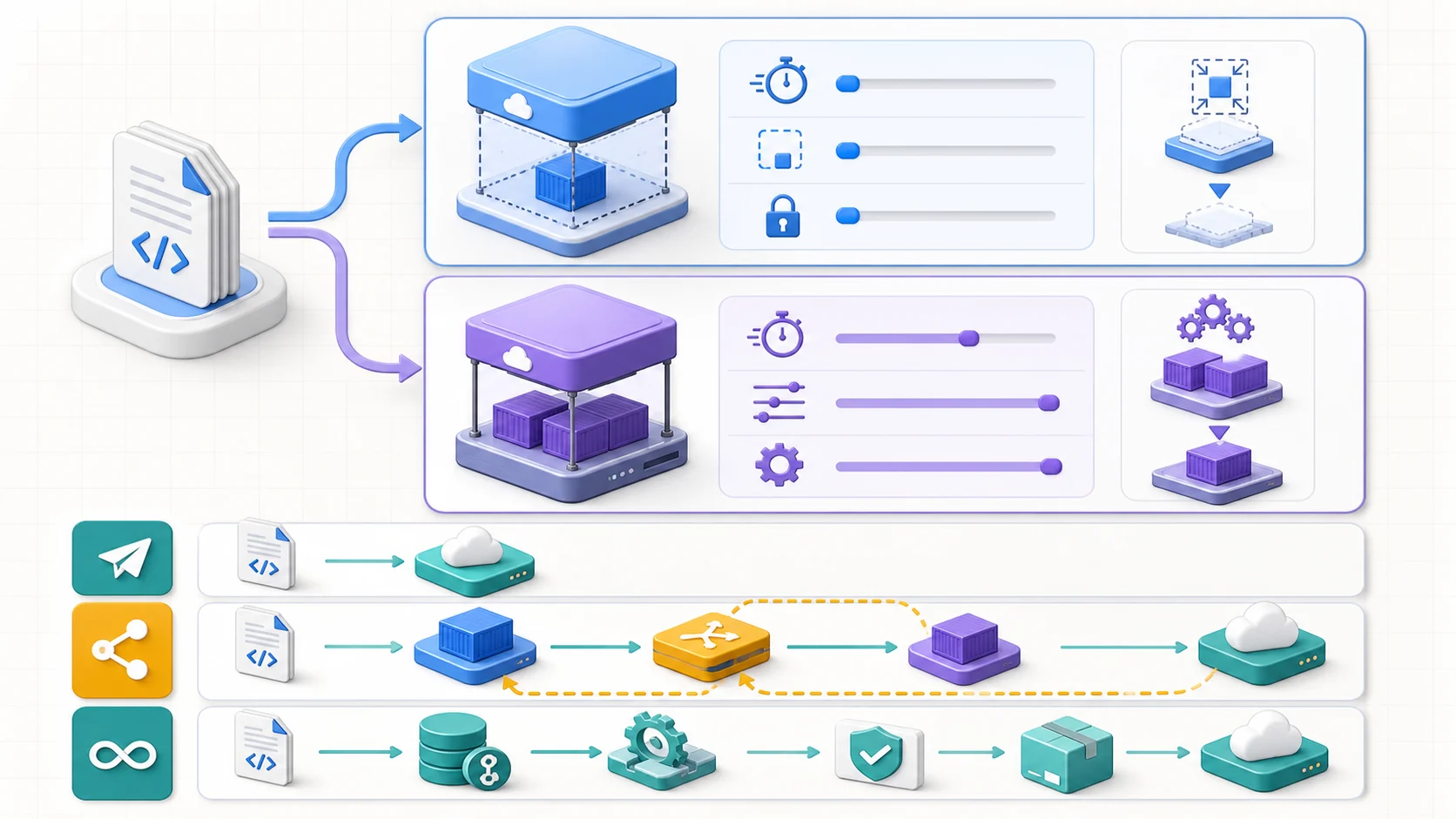 App Engine 執行環境與部署方式：Standard 沙箱啟動快並可縮至零，Flexible 以可自訂容器跑在受管 VM；部署可直接上線、以多版本分流，或由版本控制觸發建置測試與自動部署